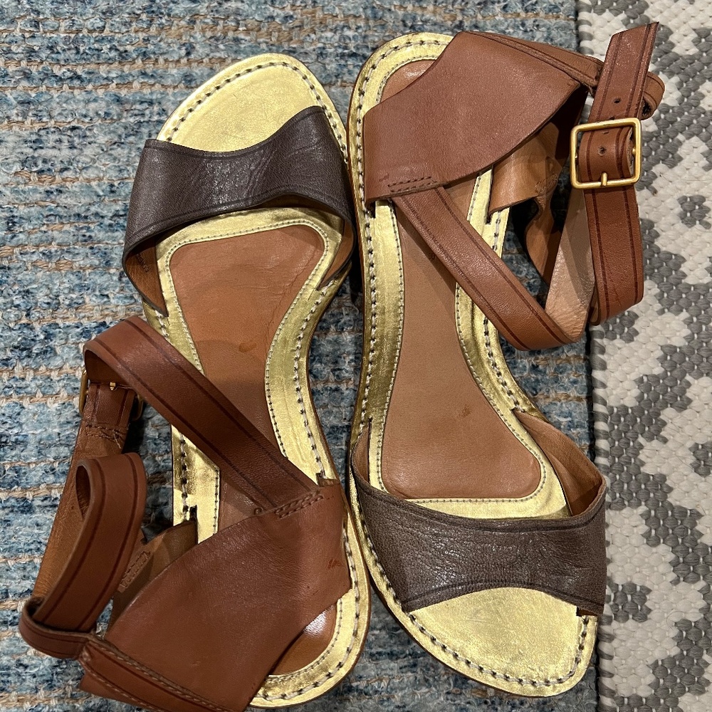 Two Toned Leifsdottir Ankle Strap Sandal/Shoes, With Gold Chunky Heel - Picture 8 of 10